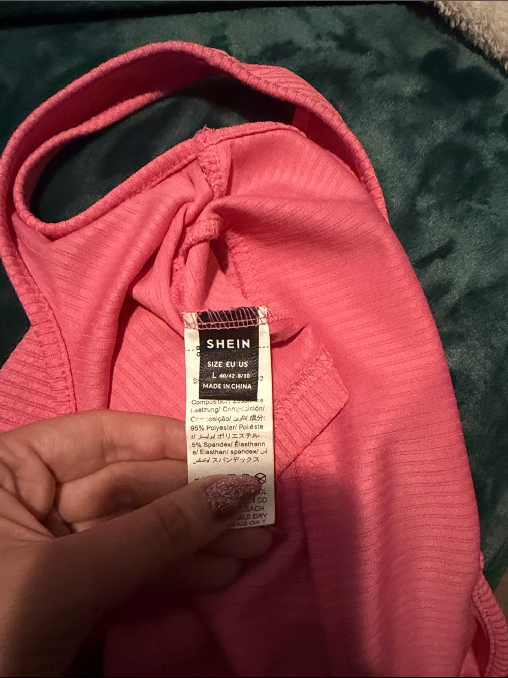 SHEIN Hot Pink Rhinestone Ribbed V-Neck Crop Tank - Picture 2 of 3